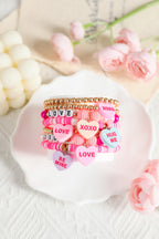 Bonbon Valentine Heart Pendant Beaded Elastic Bracelet Set