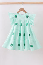 Mint clover sequin ruffle tiered dress
