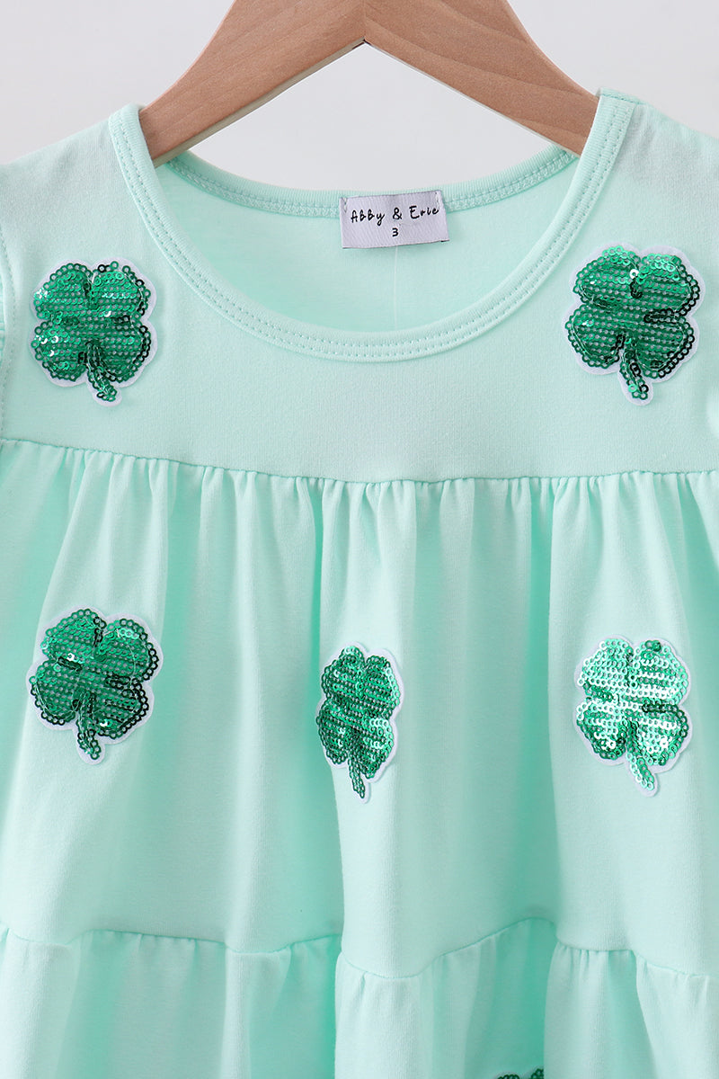 Mint clover sequin ruffle tiered dress