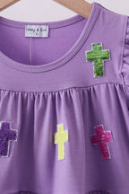 Lavender cross sequin tiered dress