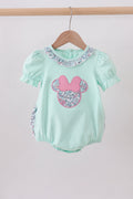 Mint floral character applique ruffle bubble