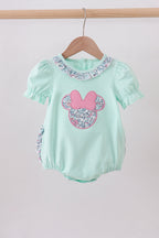 Mint floral character applique ruffle bubble