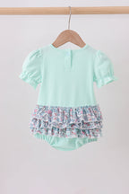 Mint floral character applique ruffle bubble