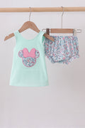 Mint floral character applique bloomer set
