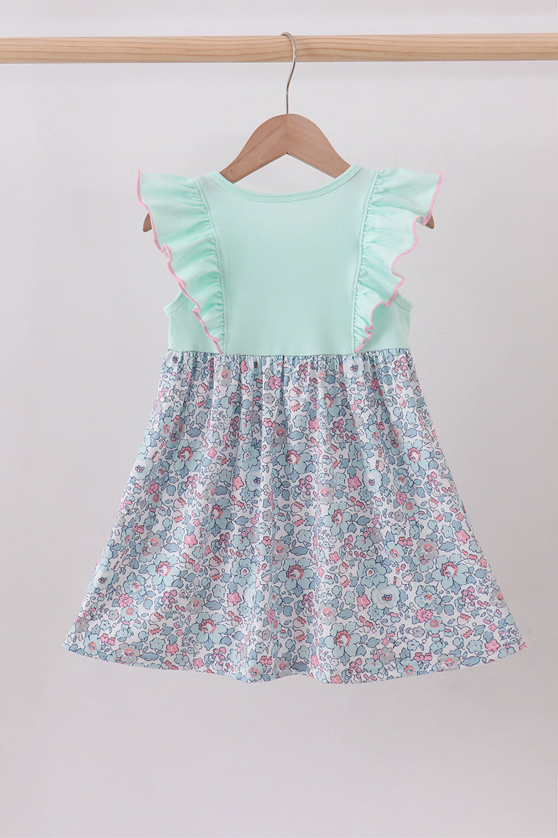 Mint floral character applique ruffle dress