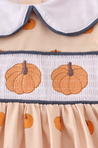 Khaki embroidery smocked dress