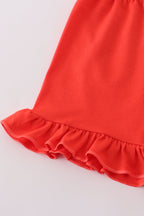 Apple print bow ruffle shorts set