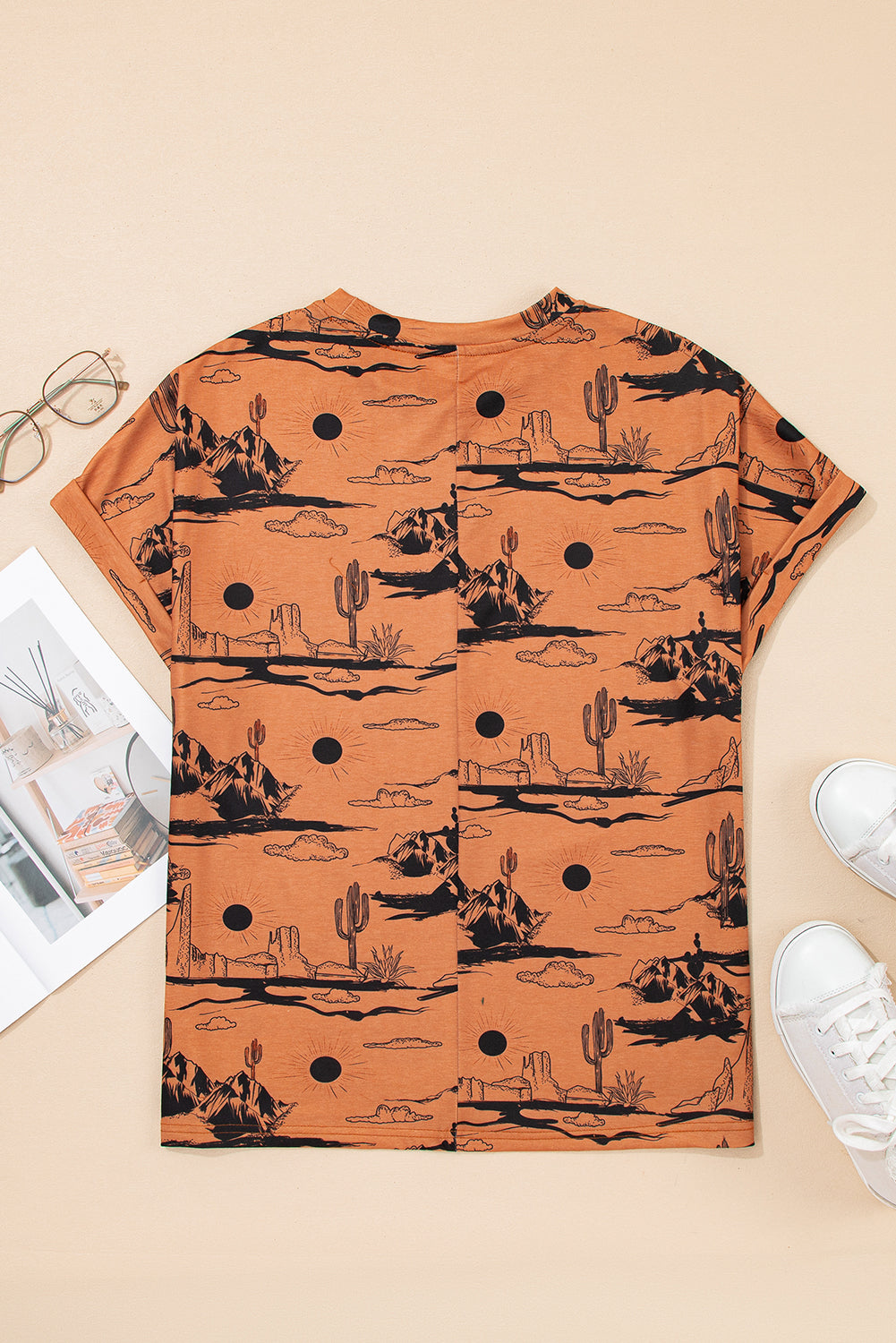 Chestnut Desert Sand Print Short Sleeve Knit Top