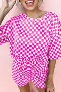Rose Checkered Top and Short Casual 2pcs Set