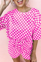 Rose Checkered Top and Short Casual 2pcs Set