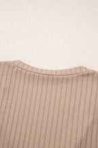Straw Yellow Ribbed Knit V Neck Long Sleeve Slim Fit Top