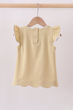 Khaki flutter sleeve scalloped top