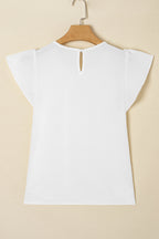 White Flounce Sleeve Pleated Textured Blouse