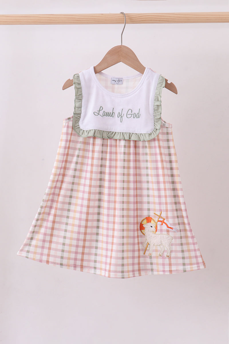 Lawb of god applique plaid ruffle dress