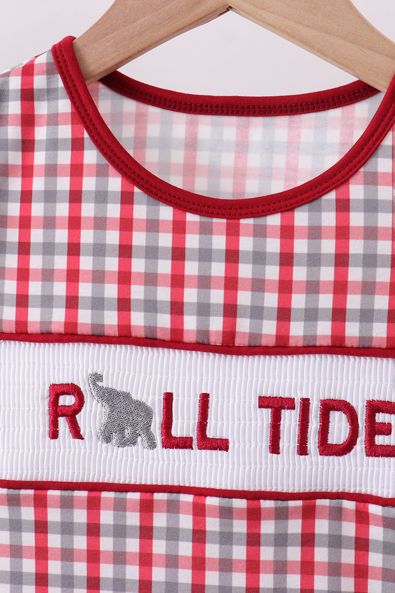 Alabama roll tide smocked ruffle plaid shorts set