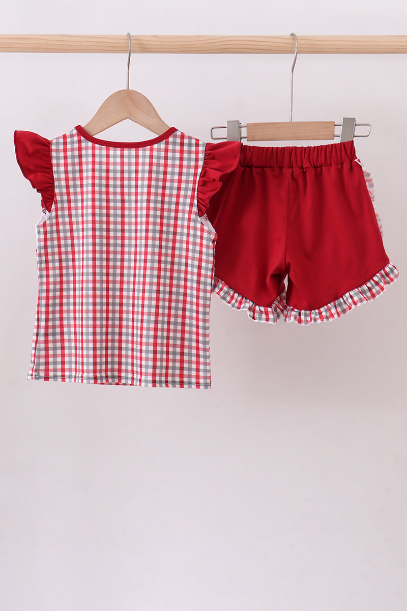 Alabama roll tide smocked ruffle plaid shorts set