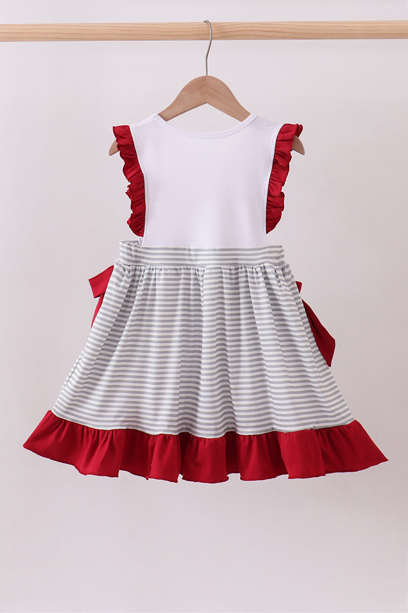 Maroon Alabama embroidery stripe ruffle dress