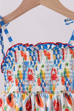 Lemon lobster crab print smocked swimsuit set