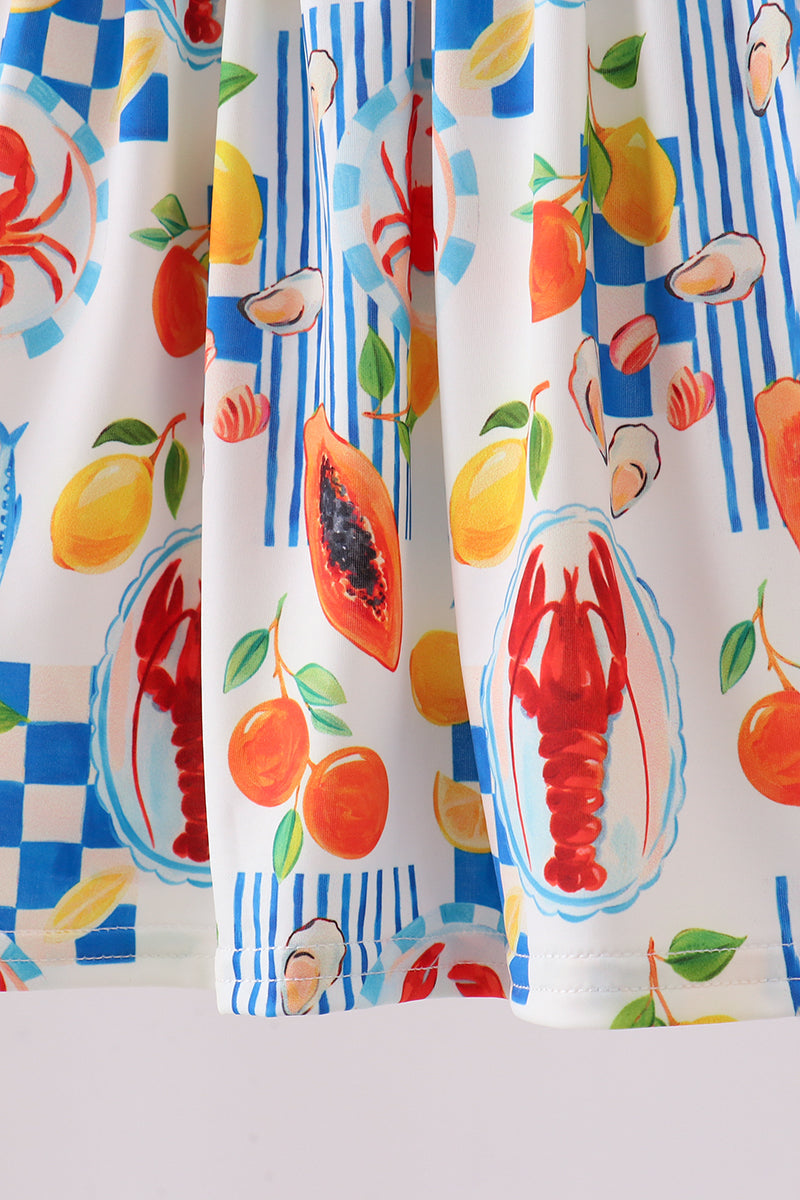 Lemon lobster crab print smocked swimsuit set