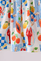 Lemon lobster crab print smocked swimsuit set