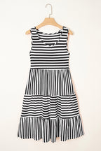 Black Stripe U Neck Sleeveless Loose Fit Mini Dress