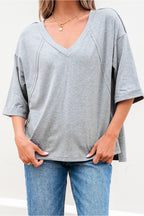 High Raglan Half Sleeve V Neck Oversized T Shirt