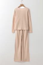 Parchment Textured Long Sleeve T Shirt and Pants Lounge Set