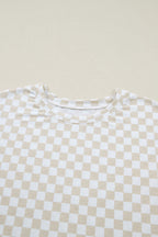 Khaki Checkered Print Half Sleeve Tee 2pcs Lounge Pant Set