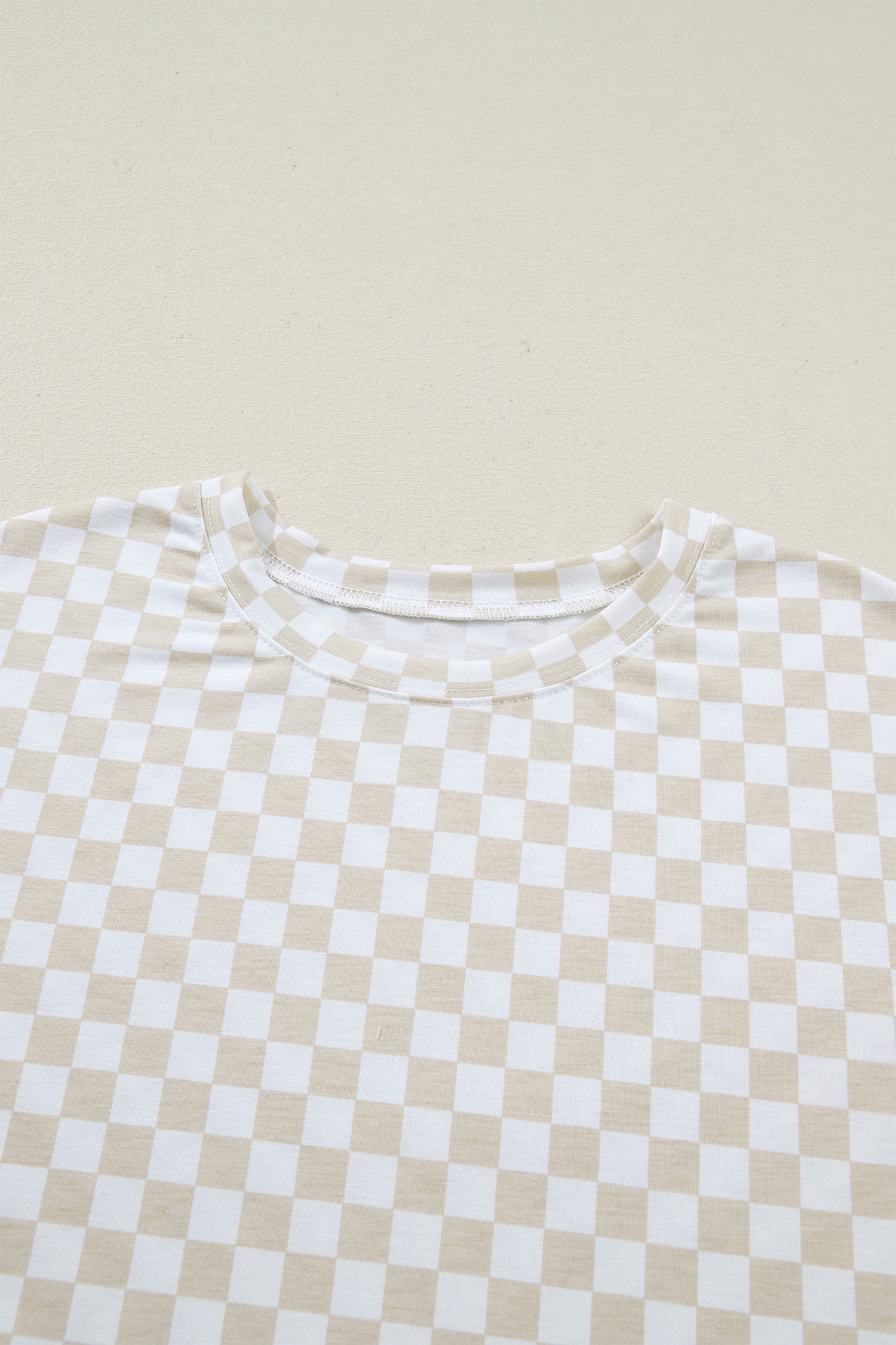 Khaki Checkered Print Half Sleeve Tee 2pcs Lounge Pant Set